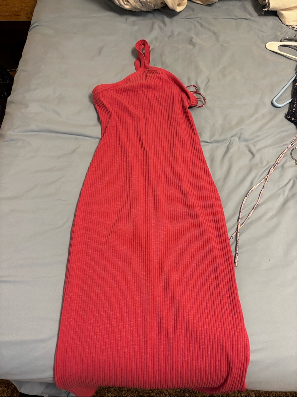 Sleeveless Pink Ribbed Maxi Dress Straps that Hug Around the Neck